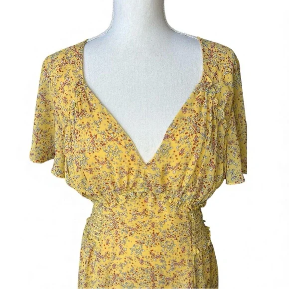 Max Studio Yellow Floral Midi Dress flutter sleeve feminine cottagecore XL - Picture 2 of 9